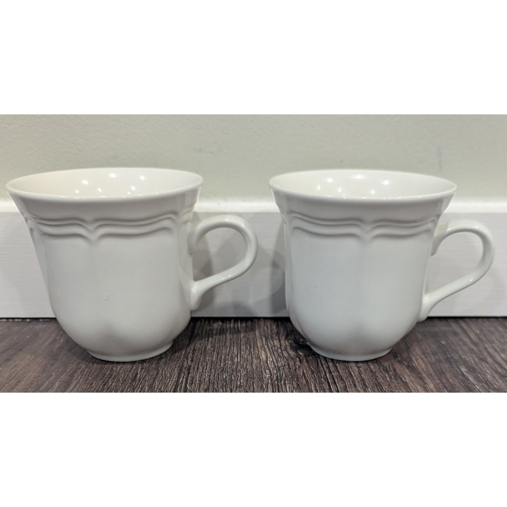 Mikasa French Countryside White Ceramic Tea Coffee Mugs Set Of 2